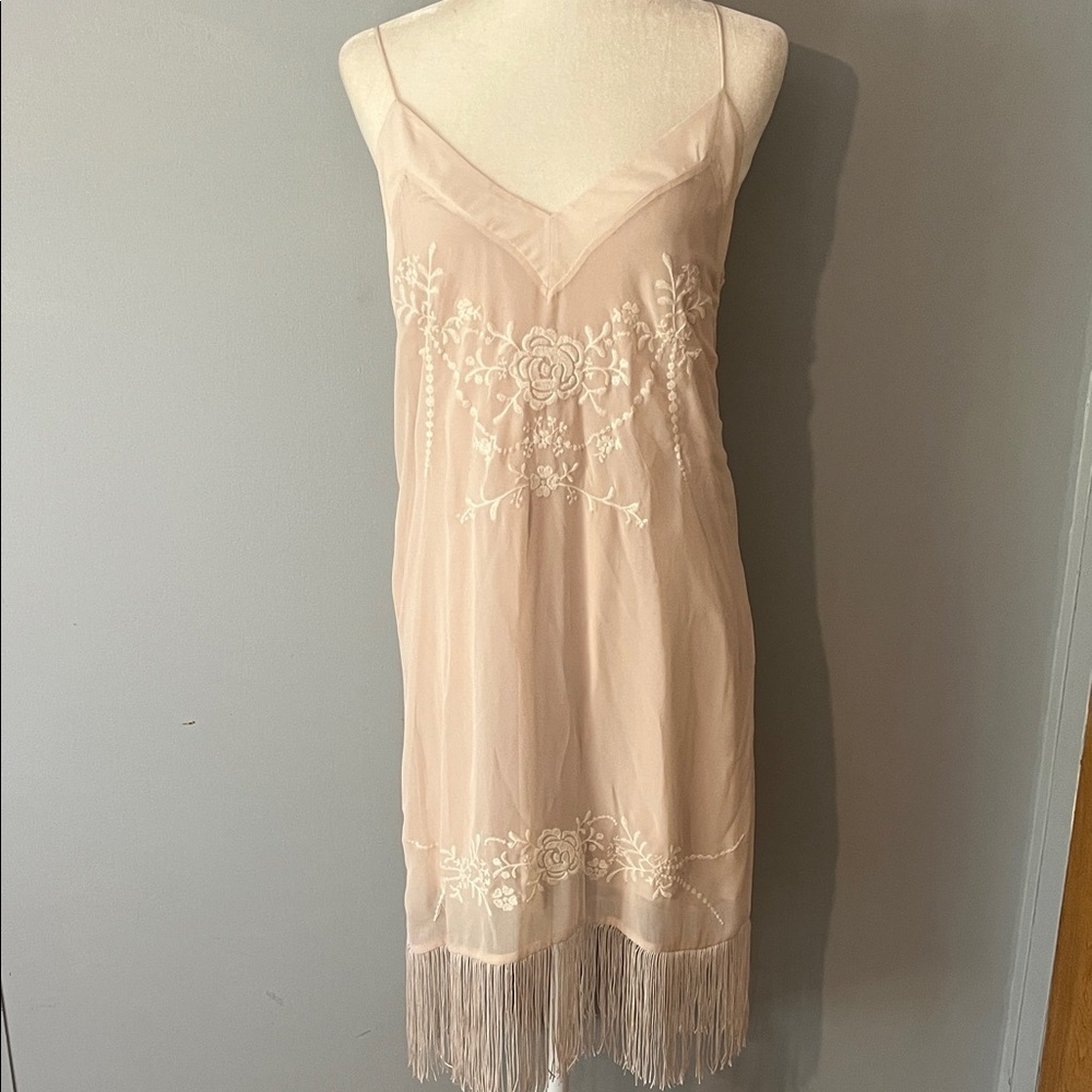 Lauren Conrad Runway embroidered slip dress with fringe hem new